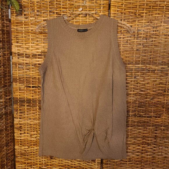 MIHOLL Casual Sleeveless Twist Knot Waffle Knit Shirt Tank Top Large Taupe - Picture 3 of 5